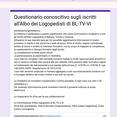 QUESTIONARIO CONOSCITIVO SUGLI ISCRITTI ALL’ALBO DEI LOGOPEDISTI 2025